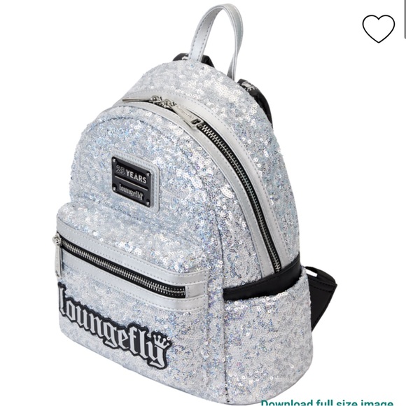 Loungefly 25th Anniversary Logo Holographic Silver Sequin Mini Backpack - Picture 4 of 13